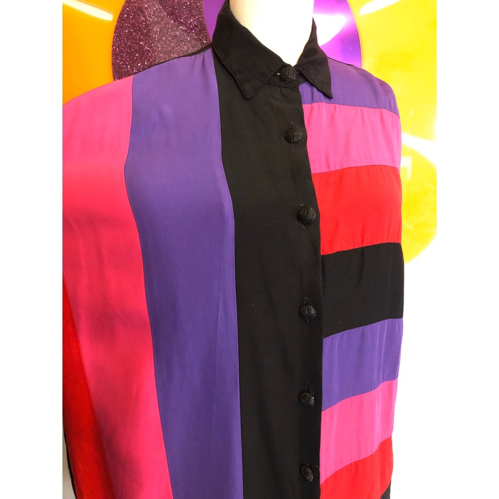 90’s Dolman Sleeve Color Block Button Up - image 2
